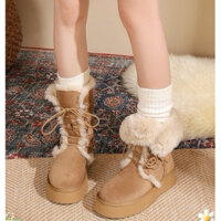 Giày boot da lộn lót lông siêu ấm đi được 2 kiểu hottrend vintage cá tính