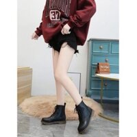 Giày boot đế thô 3 phân cột dây dây kéo, bốt ulzzang, bốt nữ cột dây cá tính, năng động