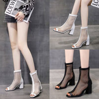 Giày boot LƯỚI HỞ MŨI thời trang gót vuông 8cm BNCN35