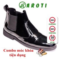 Giày Boot Nam AROTI Cao Cổ Chất Đẹp Cao Cấp,Đế Khâu Siêu Bền, Tăng Chiều Cao 3cm Form Hàn Màu Đen CB520-Bóng(K)
