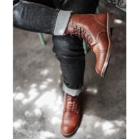 Giày boot nam REDWING IRON cao cổ màu nâu, giày phượt da bò thật bụi bặm bụi bờ siêu bền TONKIN