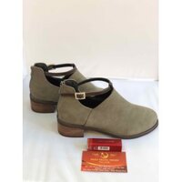 Giày Boot Nữ Cao 3p Cổ Thấp Da Lộn Mầu Nâu Nhạt Khóa Sau Gót Kết Hợp Quai Ngang Nhỏ Đẹp Trẻ Trung