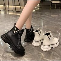 Giày boot nữ cao cổ đế răng cưa buộc giây 5cm