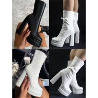 Giày boot nữ cao gót 14cm cổ lửng đế vuông HOT  ôm chân BNCN3
