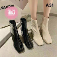 Giày Boot nữ cổ cao Bốt Da Bóng Gót Vát Thời Trang Khóa Cạnh Tiện Lợi (Hàng QC Fullbox)