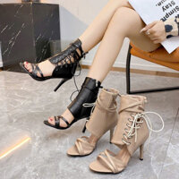 Giày boot nữ cổ cao dây đan thời trang gót nhọn 9cm tôn dáng thon gọn G253