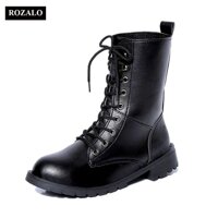 Giày boot nữ cổ cao đế thấp Rozalo RW67517B-Đen [bonus]