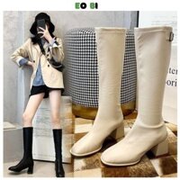 Giày Boot nữ cổ cao tới gối gót vuông cao 5cm lên chân cực xinh phối đồ siêu đẹp - EOBI