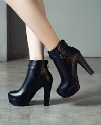 Giày boot nữ cổ ngắn cao gót 12cm màu đen GBN10301