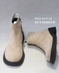 Giày boot nữ cổ ngắn DA LỘN màu KEM êm chân, đế bảng cao 4.5cm ĐƠN GIẢN thoải mái đi bộ GBN19B