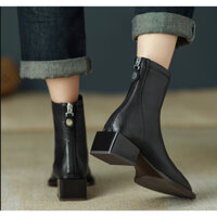Giày boot nữ cổ ngắn, đế hình vuông thấp 4.5cm, GÓT GIÀY CÓ ĐƯỜNG GÂN cho style SANG CHẢNH GBN14