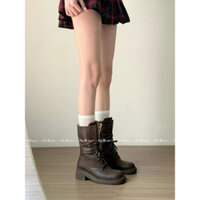 Giày boot nữ cổ ngắn phối dây buộc cá tính Bốt nữ cổ ngắn xinh xắn