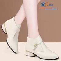 Giày boot nữ cổ thấp 4 phân hàng hiệu rosata hai màu đen kem ro308 - Kem - 34
