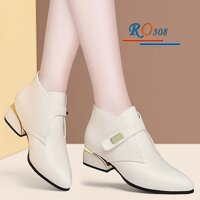 Giày boot nữ cổ thấp 4 phân hàng hiệu rosata hai màu đen kem ro308 - Kem - 37