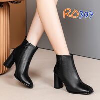 Giày boot nữ cổ thấp 7 phân hàng hiệu rosata hai màu đen nâu ro307 - Đen - 36