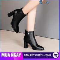 Giày boot nữ cổ thấp 7cm hai màu đen nâu hàng hiệu rosata ro307