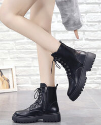 Giày boot nữ cột dây ĐẾ THẤP 4CM chống trượt cho style TRẺ TRUNG- HIỆN ĐẠI GBN32A