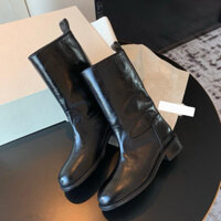 Giày boot nữ da bóng hầm hố màu đen tặng kèm bọc tất