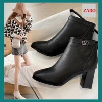 Giày Boot Nữ, Giày Boot Cổ Thấp Gót Cao 5 Cm Siêu Đẹp Da Mềm Hai Màu Đen - Kem Trắng Hàng Cao Cấp Minhtushoes Shop