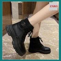 Giày Boot Nữ, Giày Boot Cổ Thấp Gót Cao 3-4 Cm Siêu Đẹp Da Mềm Hai Màu Đen - Kem Trắng Hàng Cao Cấp Dạng Boot Martin