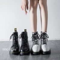 Giày boot nữ, giày bốt Martin da nữ cổ cao độn đế 2 màu trắng đen phong cách thời trang ulzzang cực đẹp