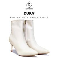 Giày Boot nữ gót nhọn xinh xắn chất liệu da Pu mềm mại hàng có sẵn - Duky Store - Kem,35