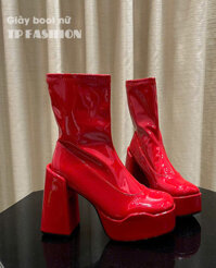 Giày boot nữ MÀU ĐỎ RỰC RỠ gót vuông 12cm CHẮC CHÂN chất DA BÓNG sang chảnh GBN15C