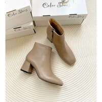 Giày boot nữ mũi vuông Colee bên trong lót lông gót trụ cao 6cm-màu nude