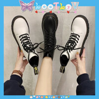 Giày boot nữ Ulzzang cổ cao Martin đế răng cưa da lì đế cao 2cm màu đen/trắng
