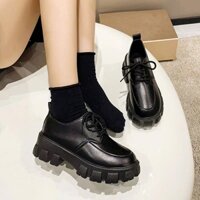 Giày Boot Oxford Lolita Nữ Ulzzang đen đế cao 5cm, phong cách Hàn Quốc