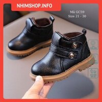 Giày Boots cho bé trai, bé gái siêu mềm chống trơn trượt 💝 Giày cổ cao cho bé da PU cao cấp 1 2 3 4 5 tuổi nâu đen GC59