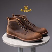 Giày Boots Cổ Lửng Nam Combat Da Bò Nâu Sáp Đế Khâu Mckay - Work Boots nhãn hiệu Steeler