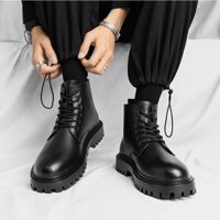 Giày Boots Combat Cao Cổ Cách Điệu Trơn BCC12 Full Đen