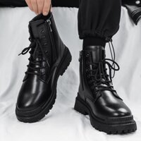 Giày Boots Combat Cao Cổ Khoá Kéo Cách Điêu BCC15 Full Đen
