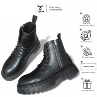Giày Boots nam đế cao su non cao 7cm TESMAN T936 - Chunky Combat Boots da lì chống nhăn, có khóa kéo