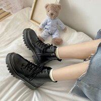Giày boots nữ cổ cao đế 4cm kéo khoá bên hông Ulzzang Streetwear Hàn Quốc chất da PU đi êm chân