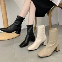 Giày bốt boot da nữ cao cổ đế vuông cao 5cm, khoá kéo, đường chỉ thẳng (HÀNG QUẢNG CHÂU LOẠI 1)