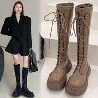 Giày bốt buộc dây Yuewen dành cho nữ nhưng Giày bốt hiệp sĩ mỏng cao đế dày đến đầu gối