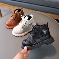 Giày bốt cá tính cho bé - Giày boots cho bé trai cổ cao da PU mềm êm chân có dây buộc và khóa kéo (f835) (sz21-sz30)