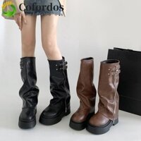 Giày bốt cao đến đầu gối dành cho nữ, Giày bốt đi xe đạp thiết kế mới dành cho nữ, Giày bốt ống dài phong cách đường phố Harajuku dành cho nữ
