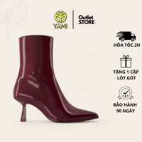 Giày Bốt Cao Gót Nữ Size 35 37, Giày Bốt Hàng Hiệu Gót Nhọn Da Bóng Mũi Nhọn Gót 8cm Khóa Zip, Giày Xuất Xịn YAMI