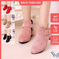 Giày bốt cho bé gái, boot cao got da lộn phong cách tiểu thư cho bé gái từ 3-12 tuổi hàng QC cao cấp siêu mềm êm chân
