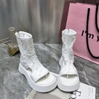 Giày Bốt Cổ Thấp Vải Jean Phối Lưới Rách Thời Trang Hàn Quốc Cho Nữ