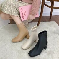 Giày bốt da mềm nữ cao cổ lót nỉ khóa sau cao cấp-boot mũi vuông đế 6 phân