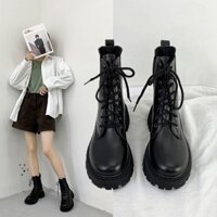 Giày bốt da nữ cao cổ , giày nữ ulzzang chun độn đế phong cách BD02
