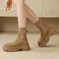 Giày Bốt Da Nữ Cao Đến Mắt Cá Chân Giày Bốt Xe Đạp Retro Chống Thấm Nước Có Dây Kéo Giày An Toàn Cho Nữ Tay Đua