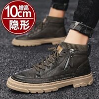 Giày Bốt Martin Nam Xu Hướng Thu Đông Anh Cao Cấp Retro Tổng Thể Giày Bốt Da Đen Giày Bốt Bên Trong Tăng Chiều Cao Giày Nam 10cm