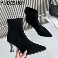 Giày bốt mắt cá chân nữ YudhUI, Giày bốt ngắn ngón chân nhọn dành cho nữ, Dây kéo in họa tiết da báo phong cách 2024 Giày cao gót thanh lịch Tiệc khiêu vũ