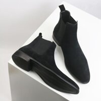 Giày Bốt Nam Da Bò Nguyên Tấm, Chelsea Boot Da Lộn Đen Tăng Chiều Cao