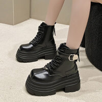 Giày bốt ngắn Giày bốt xe máy Đế dày Cool Dark Punk Giày bốt ngắn phù hợp cho mọi trận đấu Mặt dây chuyền mũi tròn Giày bốt Preppy Dày @